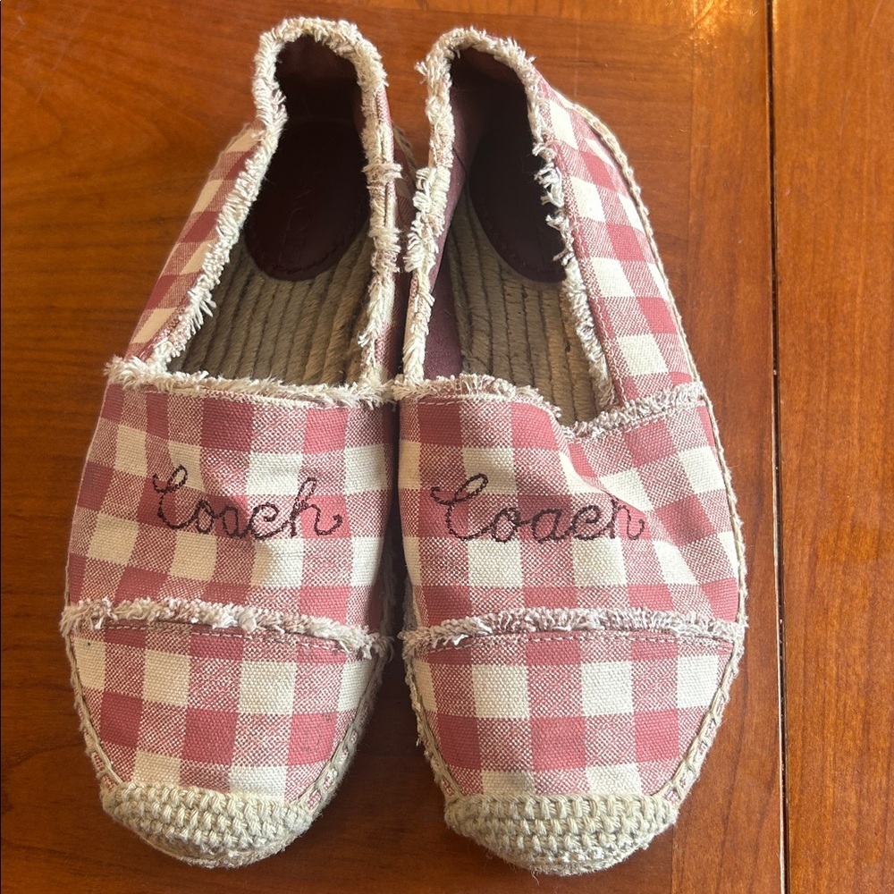 Coach Womens Sz 6 Celina Espadrilles Gingham plaid slip Pink Beige Original